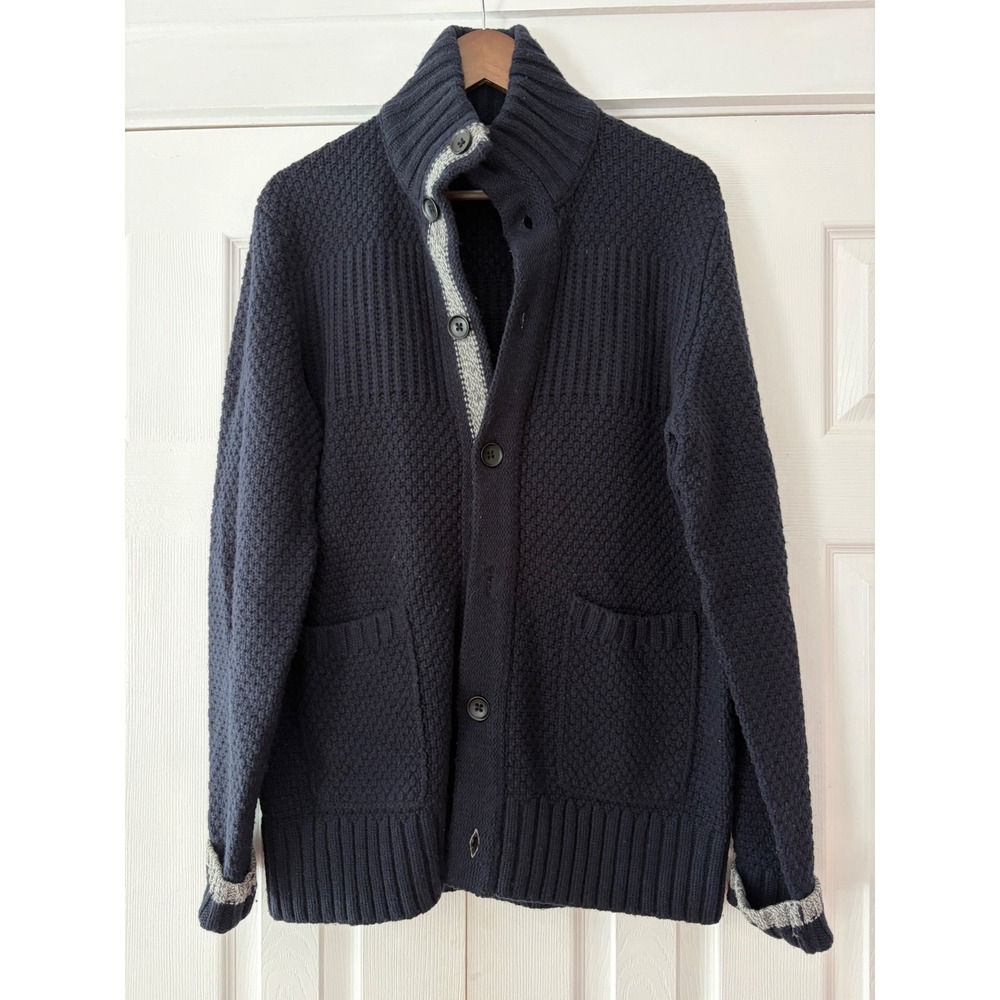 Banana Republic Mens Navy Blue Lambswool Blend Button Cardigan Sweater‎ Large